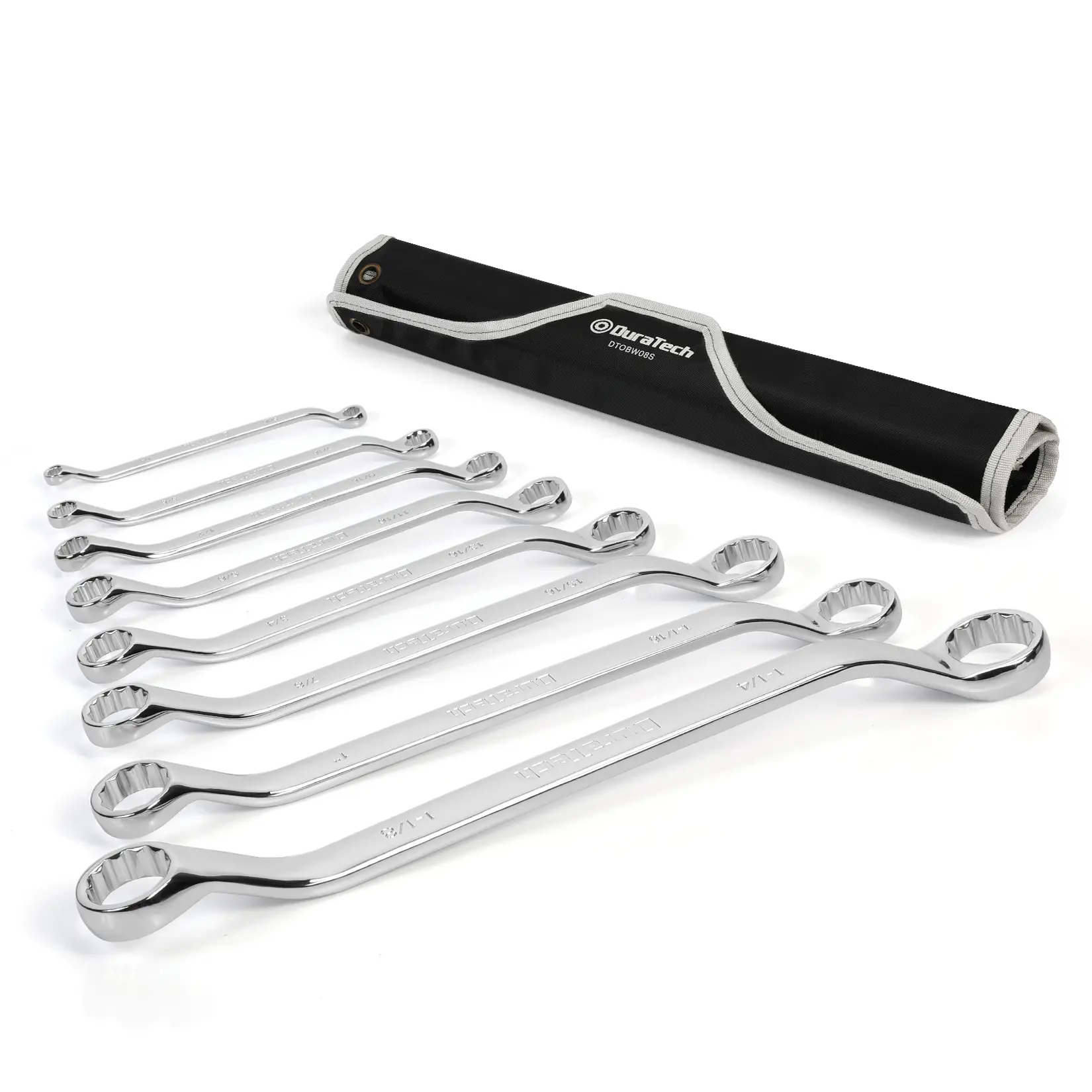 #fathersdaygift DURATECH 50-Degree Offset Wrench Set, SAE, Double Box End Wrench Set, 8-Count, 1/4'' to 1-1/4'', 12 Point, CR-V Steel, with Easy Hang Rolling Pouch