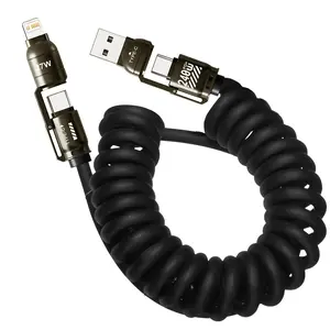 USB PD Spring Stretch Phone Charging Cable 240w Fast Charge Data Line Tpe Material Max Extension 1.8m Type C iOS Interface 4-In-1 Charger