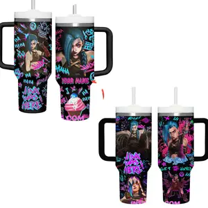 Arcane Jinx Was Here Special Edition 40oz Tumbler, LOL Gamers Stainless Steel Tumbler, College Tumbler With Handle, Gift For Movie Fan