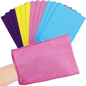 12 Pieces Korean Exfoliating Mitt Cloth Towel Korean Style Body Scrub Scrubbing Cloth Bath Body Exfoliating Scrub Towel (Purple, Yellow, Pink, Blue,Large)