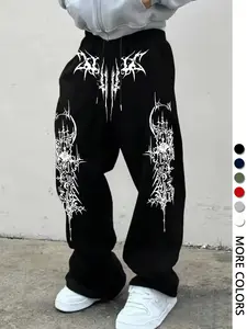 Men's Oversized Sweatpants - Gothic Abstract Graphic Print - Y2K Streetwear Baggy Joggers - Trendy Comfy Pants for Daily Wear & Hip-Hop Style