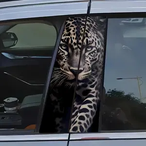 Set of 2 Leopard Printed Vinyl Car B-Post Stickers - Waterproof and Scratch Resistant Car Doorpost Stickers with Tropical Wildlife Design, Self-Adhesive for Plastic, Glass and Metal-Smooth Surfaces Truck Car Decal for Cars
