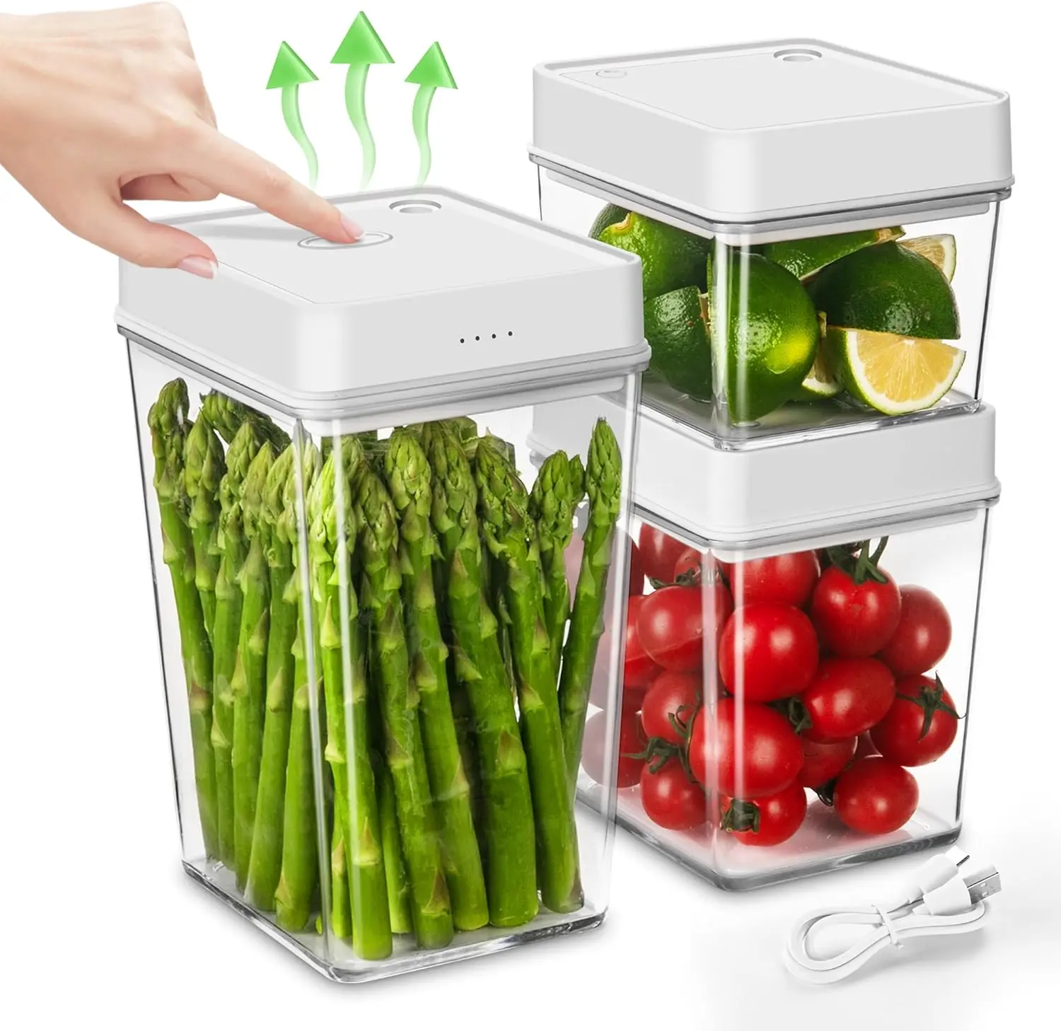 【 3-piece set 】 Rechargeable vacuum-sealed food storage tank