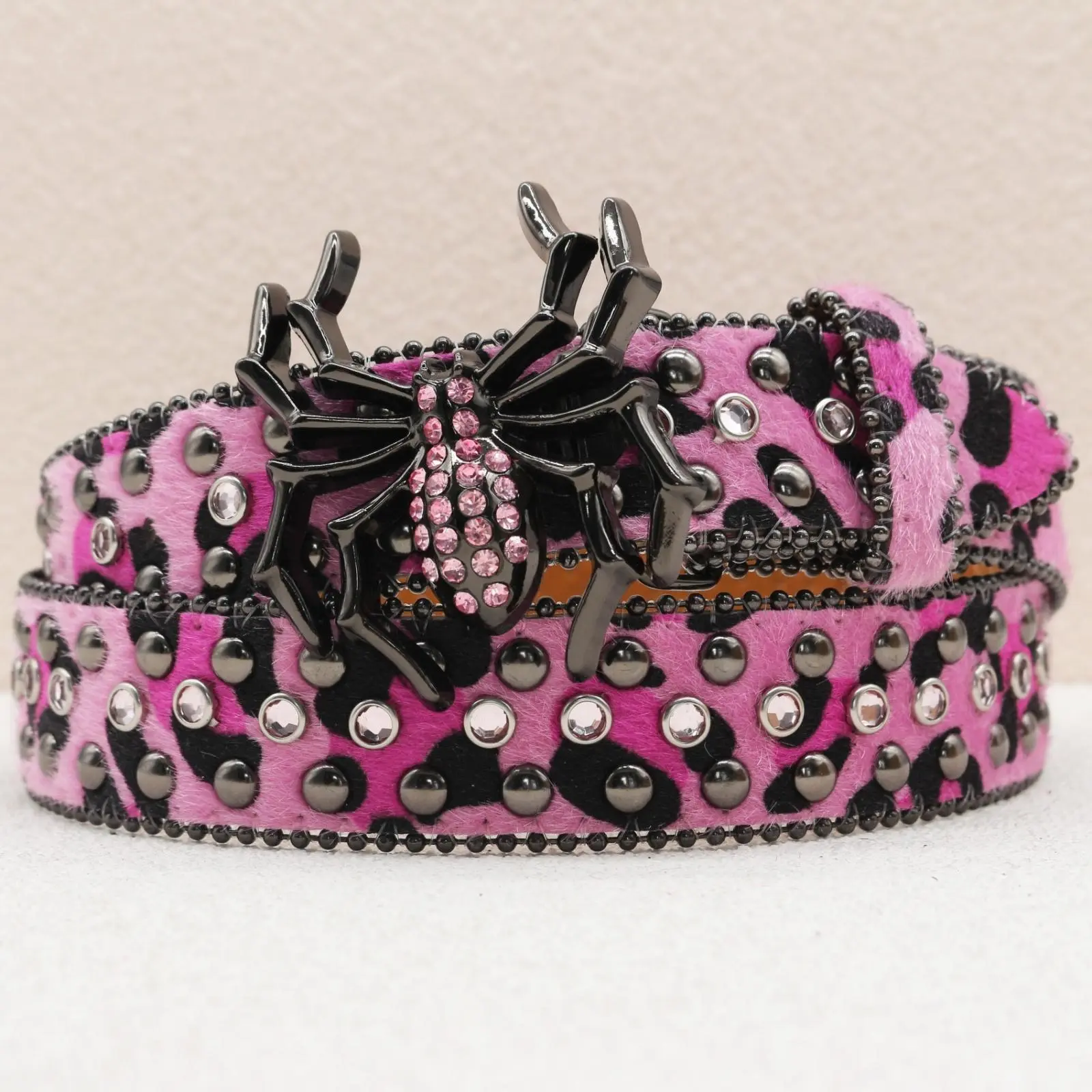 Rhinestone Leopard Print Belt Faux Leather Western Cowgirl Y2K Leopard Print Rhinestone Y2K Belt - Hip Hop Western Shiny  main image 3
