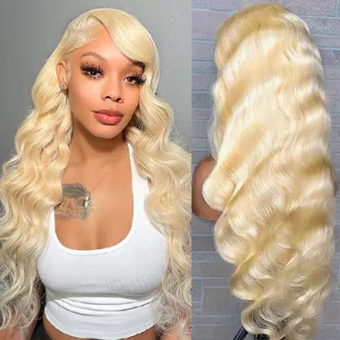 Women's 613 Blonde HD Transparent 13x4 Lace Frontal Human Hair Wig - Pre-Bleached Pre-Plucked, Straight-Body Wave, Heat Resistant, Skin-Friendly Lacefront Wigs Human