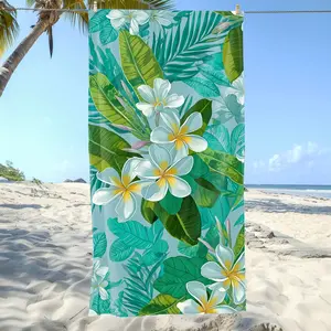 Beach towel | Soft, lightweight, and vibrant tropical floral print, feather and palm leaf design, sand free fabric for travel, swimming pools, camping, bathing, and outdoor activities, poolside accessories, summer style 180x90cm