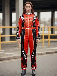 Adult Racer Cosplay Costume Red Classic One-Piece Training Racing Uniform Suit Children Men Karting Jersey Clothing Race Gear Print Racing Theme