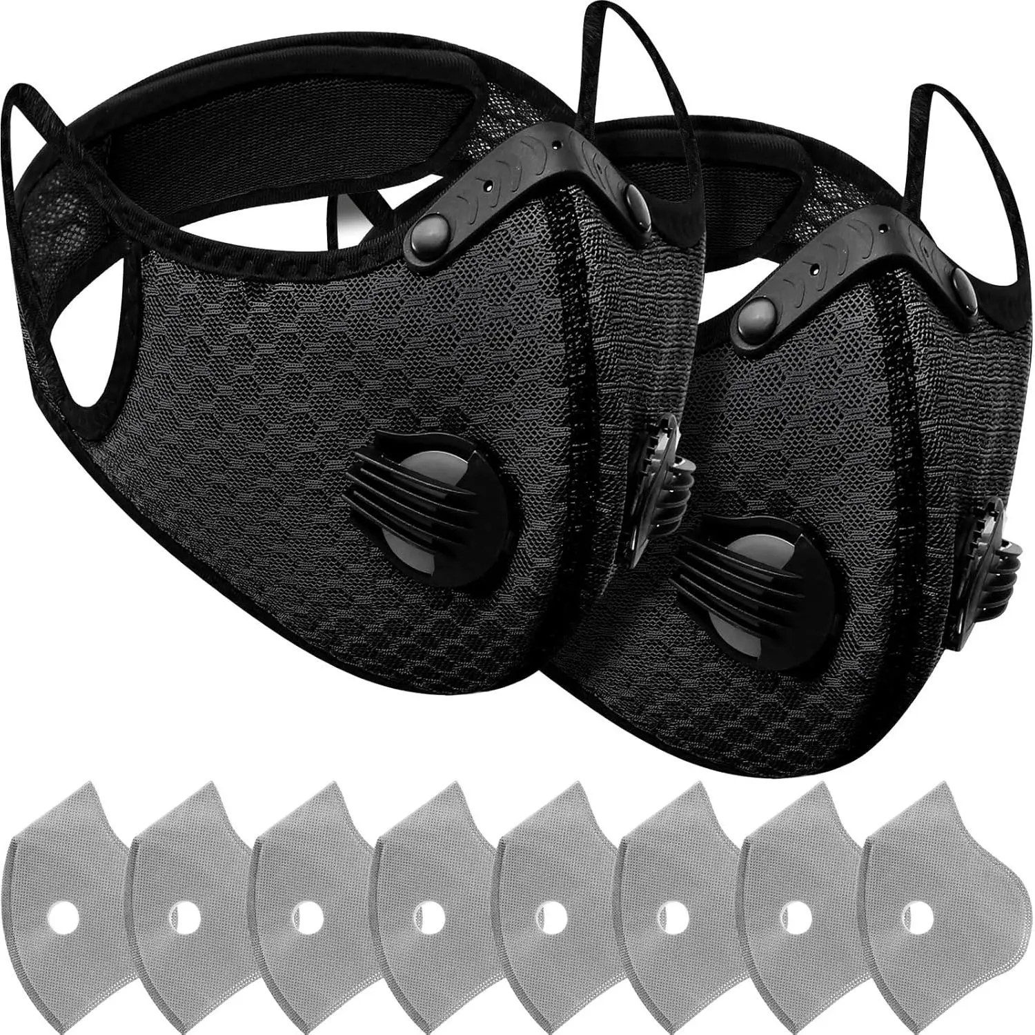 2Pcs Dust Mask Breathable Reusable Adjustable Respirator Mask with 8 Activated Carbon Filters for Woodworking Cydling Running Dust-Proof Bicycle Face Mask, Protective Mask Outdoor Activities for Women and Men