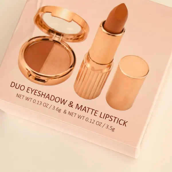 Duo Eyeshadow & Matte Lipstick - 2-in-1 Makeup Kit with Pearlescent Eyeshadow & Non-Transferable Matte Lipstick - Vegan, Free from Toxins - US Formulated Cosmetic