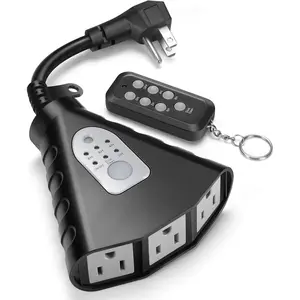 X-PSP03  Outdoor Light Timer, Waterproof Outdoor Remote Control Outlets, Dusk to Dawn Light Sensor and Countdown Timer, 100 ft Range Remote Control with 3 Ground Outlets, ETL Listed