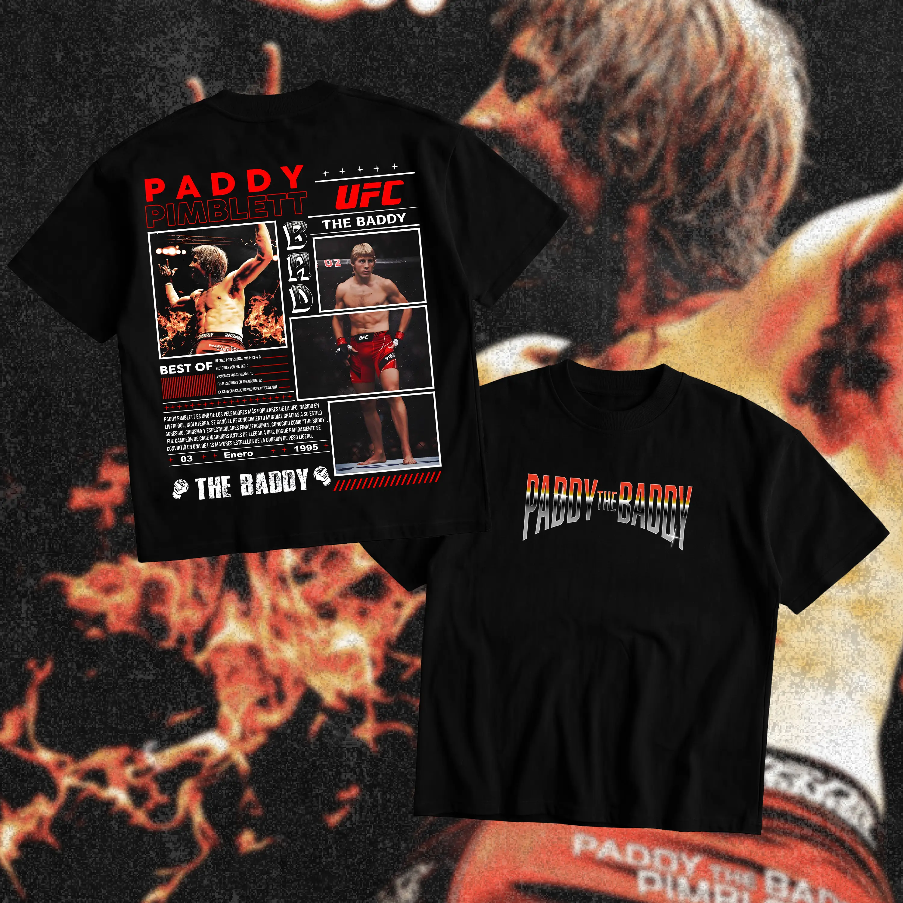 Men's Paddy "The Baddy" Pimblett Heavy Cotton Short-Sleeve Graphic Print T-Shirt - Casual Tops, UFC Combat Sports Fan Apparel, American-Made Fightwear, Minimalist Gift for Men