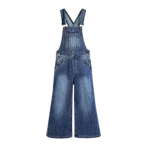 Girls Denim Overalls Wide-Leg Jeans Dungarees Pants Casual Kids Outfits for 5-13T