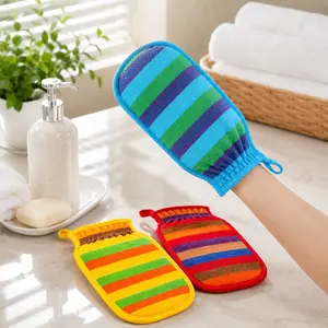 3PCS Rainbow Exfoliating Bath Gloves, Ultra-Fine Fiber Shower Scrub Mitts, Dual-Layer Thickened Body Wash Gloves with Hanging Loop, Soft Durable Spa Bath Accessories for Women & Men
