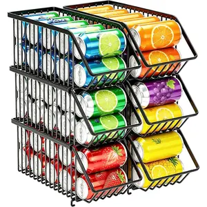 Stackable Soda Can Organizer Rack Stacking Can Dispensers Refrigerator Organizer Bins For Fridge Freezer Kitchen Cabinets Black 6