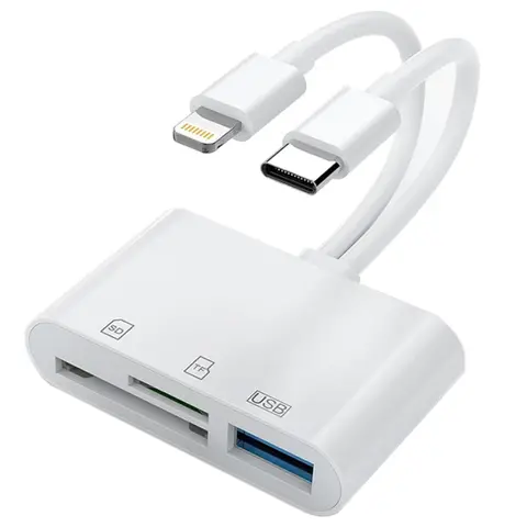 4-in-1 SD Card Reader Camera Adapter - USB-C & Lightning Dual Connector Digital Adapter for iPhone, iPad, High-Speed Trail Viewer, Plug-and-Play, MicroSD Card Compatibility, USB Type-C Support