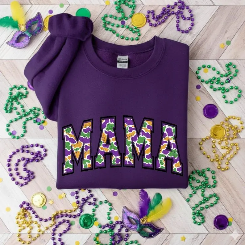 Mardi Gras Mama Sweatshirt 2026 Coquette Louisiana Festival Crewneck Nola Mardi Gras Women