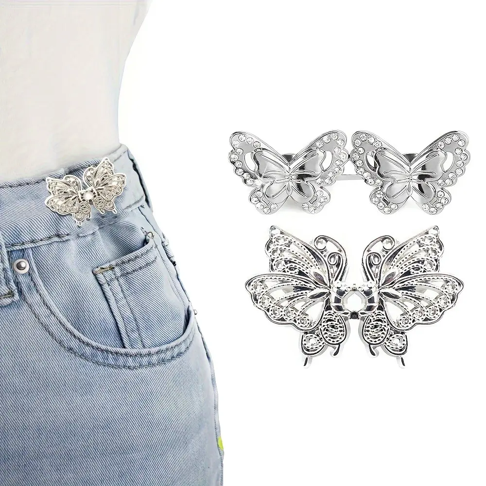 Butterfly Design Jeans Button, 4 Pairs Metal Pant Waist Tightener, Exquisite Jeans Button, No Sewing Required Easy To Install for Festival, Butterfly Appliques
