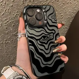 Black Lines Eye Pattern Shockproof Phone Case for iPhone X Xsmax 11 12 13 14 15 16 Pro Max Plus Stylish Trendy Protecitved Cover Y2K Men Boy Durable