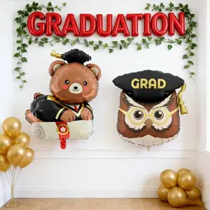 2pcs Graduation Season Small Panda Head Eagle Shape Aluminum Foil Balloons, Party Atmosphere Decoration, Indoor Photo Props