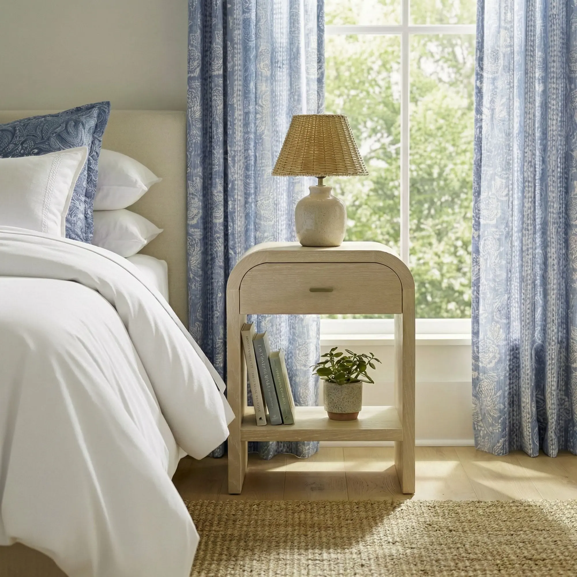 Arlo Bayur Wood Curved Edge 1-Drawer Nightstand