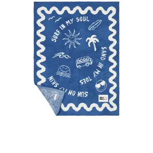 Barefoot Dreams Cozychic Smileyworld Surf Stroller Blanket in Azure Tide & Cream