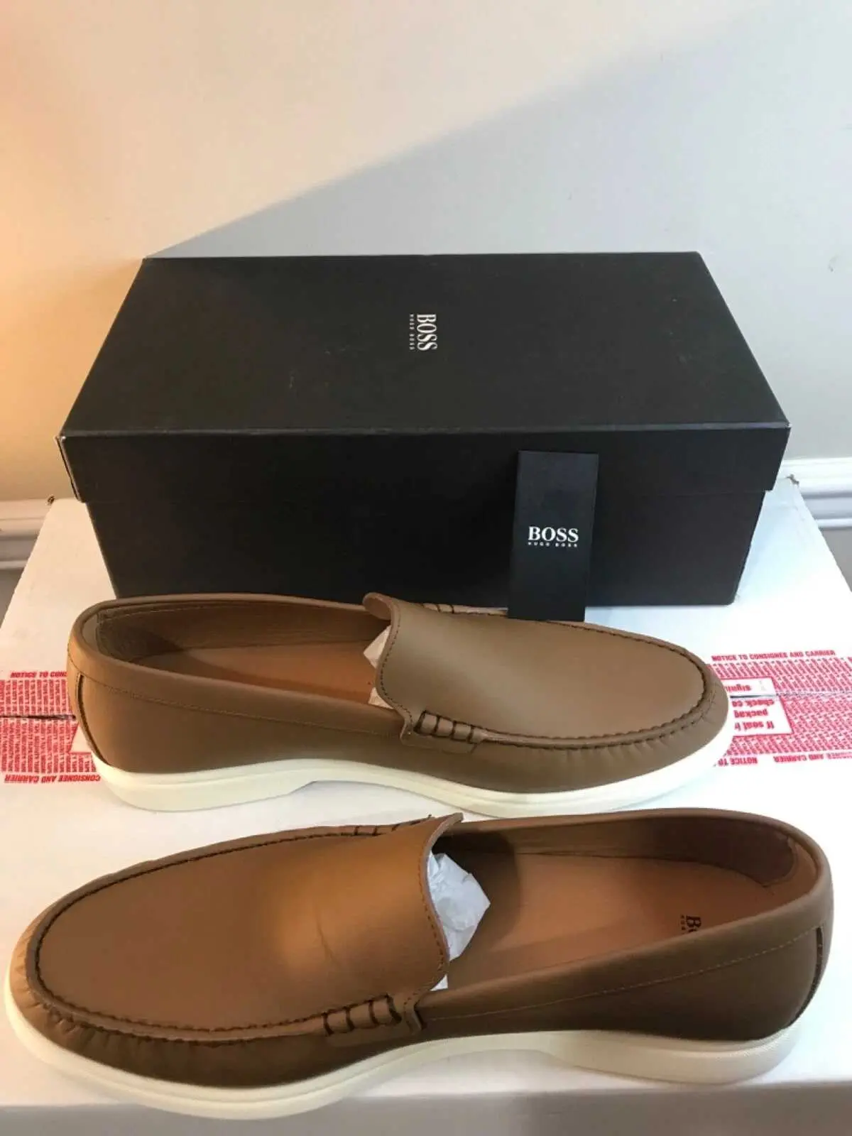 HUGO BOSS Men's Sienna Moccasin Loafers, Slip-On Leather Dress Shoe in Medium Brown, Designer Footwear, All Season, Leather Upper
