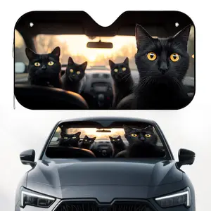 1pc, Feline Sunset Drive Print Car Front Windshield Sun Shade, Elegant Design, Keeps Your Vehicle Interior Cool, Ideal for Regular Driving, Roadside Stops, and Weekend Escapes