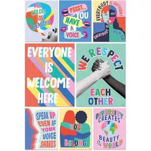 SO Set of 8 Diversity Posters for Learning Space - Inclusion Prints  Decorations - School Counselor Office Design- Everyone is Welcome Here Sign - High School Learning Space Decor - Safe Space Sign