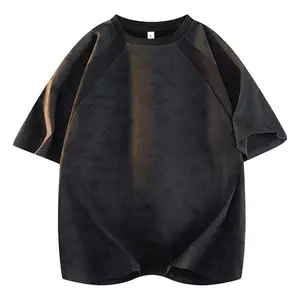 Men’s tie-dye short-sleeve T-shirt for summer, trendy crew neck, loose fit, raglan sleeves, solid color, versatile and breathable; unisex design available