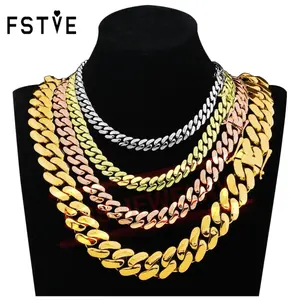 FSTVE 18k gold plated Cuban chain necklace 12mm /14mm/ 20mm trendy butterfly clasp hip hop jewelry gift