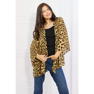 Melody Wild Muse Full Size Animal Print Kimono in Brown