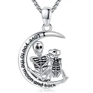 DRINSPER Nightmare Before Christmas Necklaces 925 Sterling Silver Jack and Sally Pendant Rose Love Heart Jewelry for girlfriend, I Love You Always and Forever Necklace