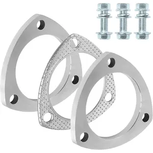 Stainless Steel Exhaust Flange Connection Kit, 3 Bolt 3 inch/76mm Exhaust Flange & Gasket Set with Bolts Nuts for 76mm OD Pipes (2 Pcs Flange)