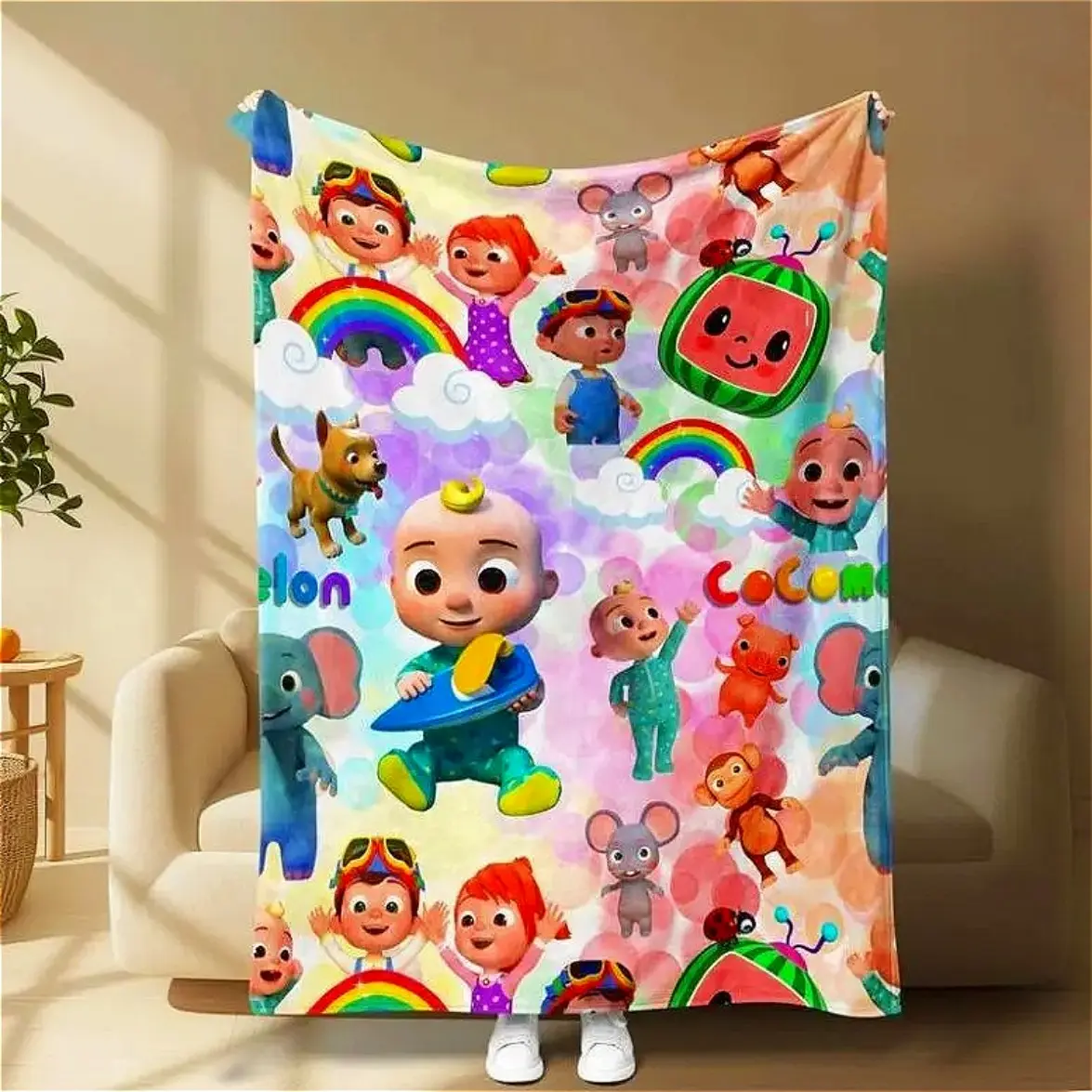 Cocomelon Cartoon Pattern Blanket, Soft Warm Flannel Throw, Soft Napping Blanket for Kids Bed, Sofa & Travel, Ideal Holiday Birthday Gift for Kids Family
