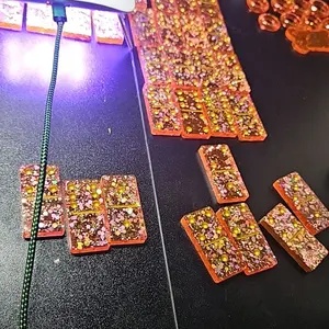 Pink and Glitter Resin Dominos with Gold Dots for Fun Gaming and Decor