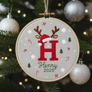 Personalized Letter Name Hand Embroidered Christmas Ornament, Custom Initial Christmas Ornaments,  Unique Christmas Gift VL9