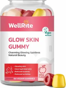 Glow Skin Gummy Vitamins, 60 Count, Apple Flavored, Beauty, Natural, Organic Edible Supplement