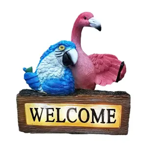 Santa's Workshop 8.9" Solar Resin Flamingo & Parrot