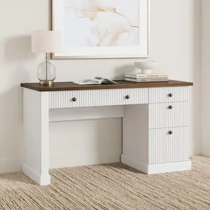 54 Inch Modern Executive Desk with Charging Station, Fluted Office Desk with File Drawers, Computer Desk for Home Office