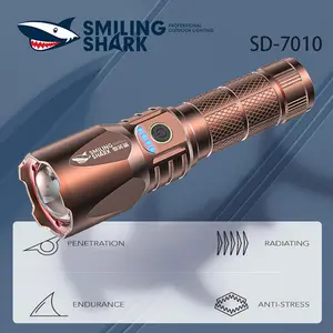 【SD-7010】Smiling Shark Powerful Torch Light Led Strong Bright Rechargeable Flashlight  Zoomable Torchlight Lont Shot  Bank Home Emergency Outdoor Hiking Hunting Dog Walking Fishing