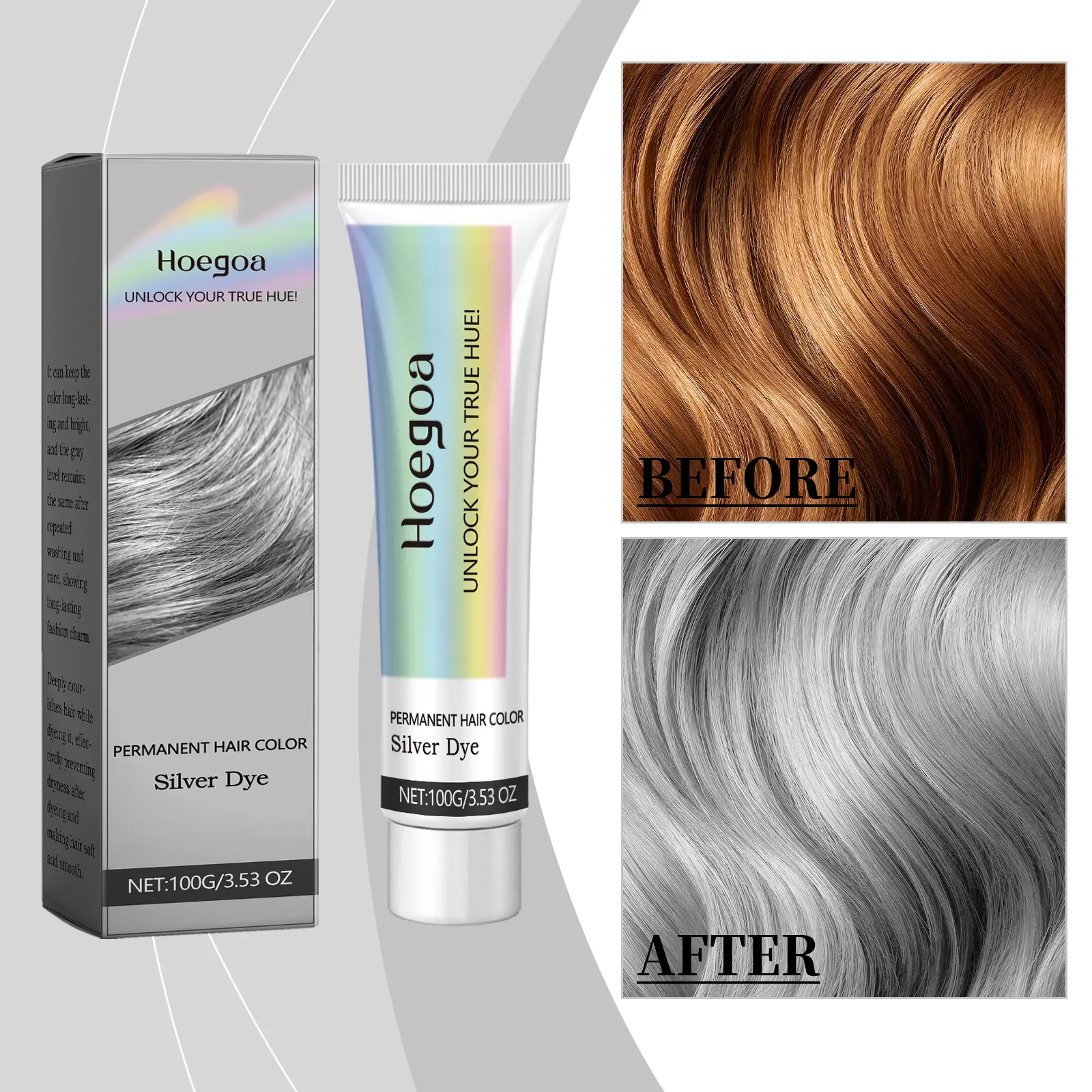 Silver Gray 3-in-1 Hairdye Shampoo with Natural Plant & Ginseng Ingredients, Gentle Non-Irritating Haircare Product with Pigment, Conditioning & Moisturizing Effects for Easy Hair Coloring