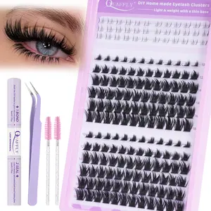 DIY Eyelash Extension Kit with Bottom Lash 180Pcs 10-18mm D Curl Individual Lash Clusters Kit with Bond and Seal Tweezers Brush DIY At Home