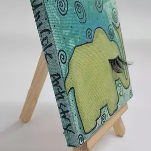 Tribe Love 2 Mini Artistic Acrylic Painting - 4×4 in Stretched Canvas, Eyelash Detail, Included Easel, Compact Collectible Pos, Whimsical Indoor Room Decor