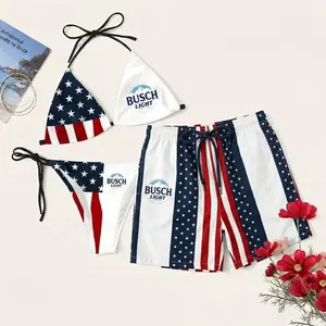 Busch Light American Flag Triangle Bikini Set, 4th of july Outfit, 2026 Independence Day Gift, Quick-Drying, Summer Beach Outfit