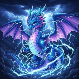 5D DIY Full Drill Round Diamond Painting - Diamond Art Kit Blue Lightning Dragon Mosaic, Canvas - DIY Decorative Painting, Home Wall Decor, Perfect for Valentine's Day, Independence Day, Birthday, and Anniversary Gifts.