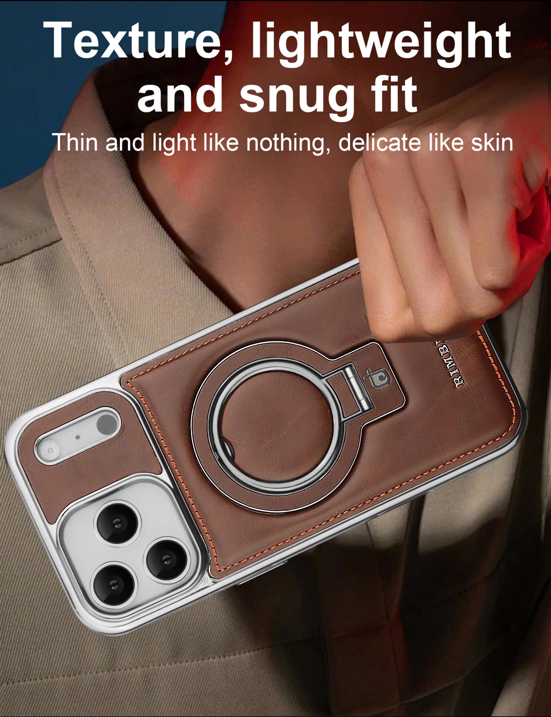 For iPhone 17ProMax Rotating Magnetic Stand Phone Case, High-end Plain Leather Texture iPhone16/iphone15Plus Light Luxury Business, Full Shockproof iphone14/iphone13/iphone12Pro Advanced Sense Protective Case for Men and Women