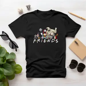 Friends Halloween Characters Unisex T-Shirt Nightmare Before Christmas Casual Cotton Tee Ribbed Collar Classic Top