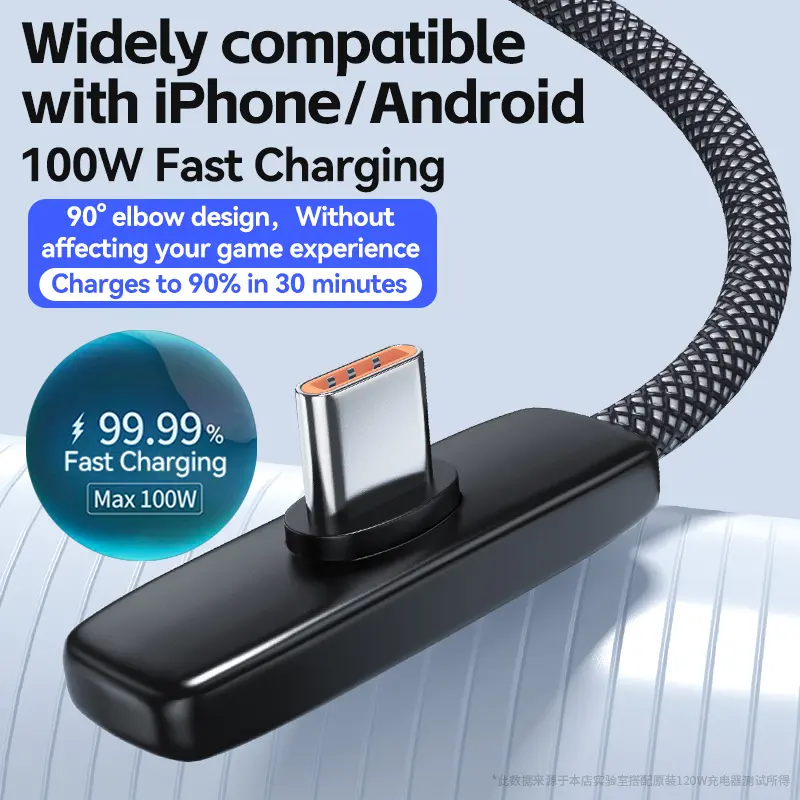 KAXOE 100W Fast Charging USB C Phone Charger Cable | PD Type-C to Type-C, 90 Degree Elbow Usb Type-C, Supports Data Transmission, Compatible with iPhone, for Samsung, for OPPO, for xiaomi