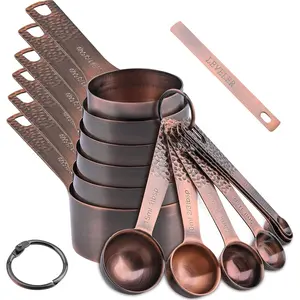 Copper & Stainless Steel Measuring Set - 6 Cups & 7 Spoons with Leveler