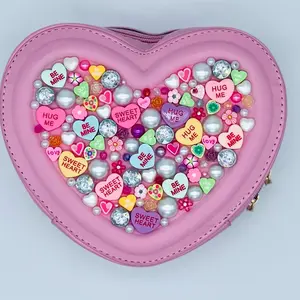 Sweet Heart Valentine’s Day Gift Junk Charm Purse Light Pink with Strap